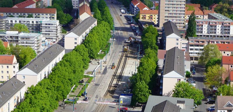 Luftbild Baustelle StraÃŸenbahn-Bushaltestelle in der Magistrale 2019